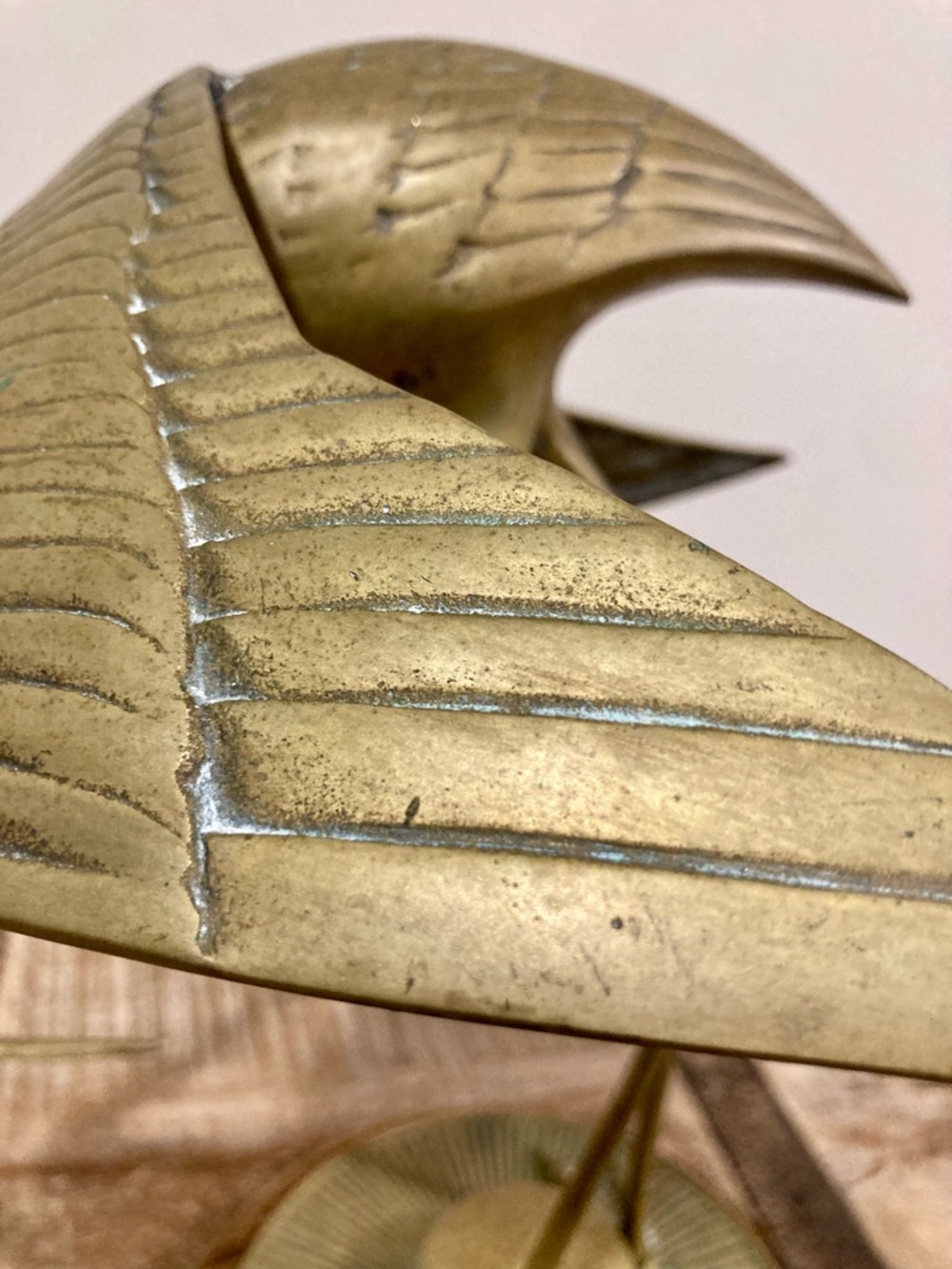 Vintage Crane Sculpture on Wood Base Mid Century Modern Decor 11.5” Brass Color - Picture 12 of 16